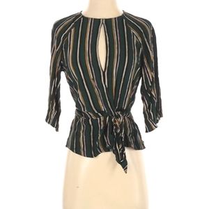 Flare Sleeve Keyhole Tie Front Peplum Blouse